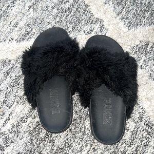 Pink/ Victoria Secret fuzzy slip on sandals